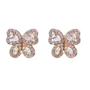 14K Rose Gold Lovely Buttlerly CZ Stud Earrings for Women, FB16FA1095